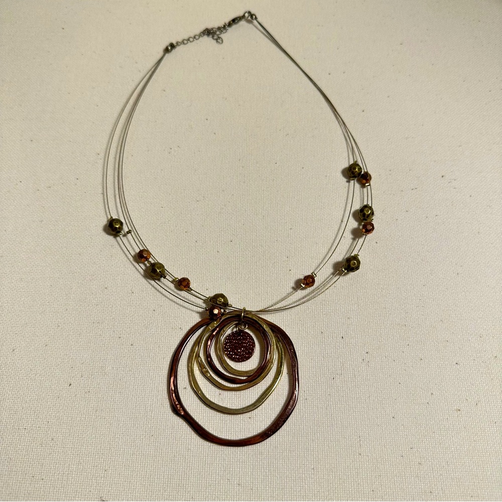 gold and copper rings statement necklace